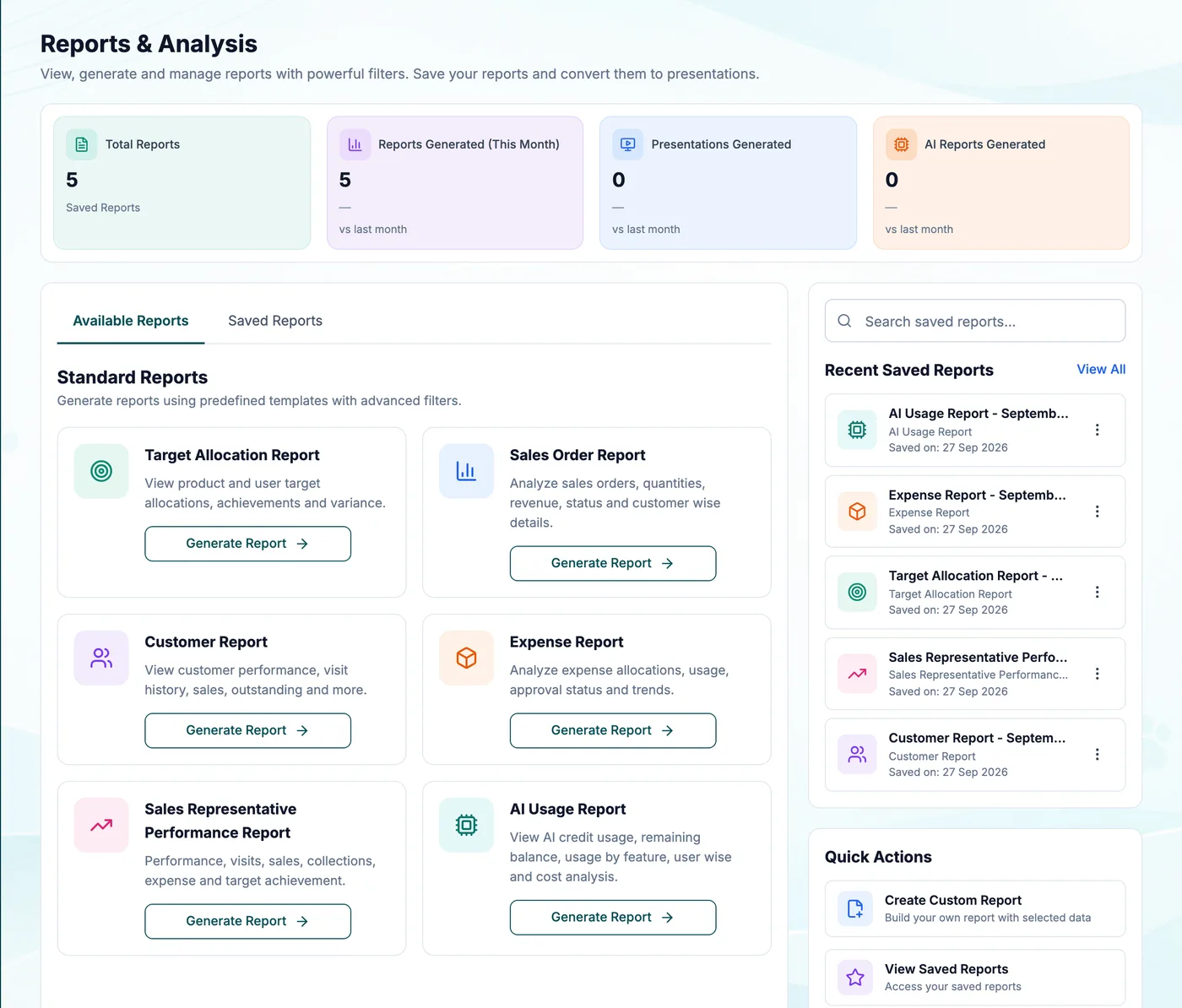 FieldOne Reports and Analysis screen on the web